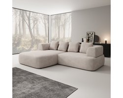 Meubella - Marcelli - Hoekbank 3-zits - Stof beige - Links