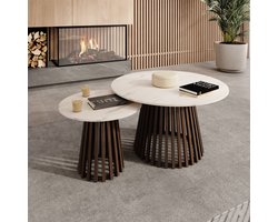 Meubella - Maroa - Salontafel set van 2 - Walnootpatroon/Marmerlook