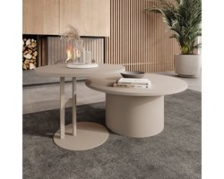 Meubella - Mastro - Salontafel set van 2 - Beige - 58-75 cm