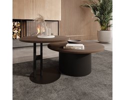 Meubella - Mastro - Salontafel set van 2 - Donker eiken - 58-75 cm