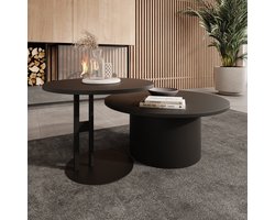 Meubella - Mastro - Salontafel set van 2 - Zwart - 58-75 cm