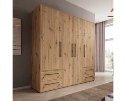 Meubella - Mayen - Kledingkast 4 deuren - Eikenpatroon - 206x59x200 cm