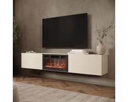 Meubella - Merion - TV-Meubel met sfeerhaard - Beige - 180x32x32 cm