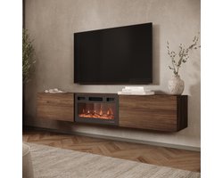Meubella - Merion - TV-Meubel met sfeerhaard - Walnoot - 180x32x32 cm