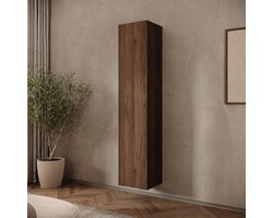 Meubella - Merion - Vitrinekast - Walnootpatroon - 35x32x168 cm