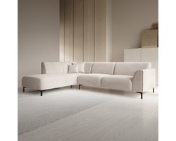 Meubella - Moana - Hoekbank 4-zits met chaise longue - Ribstof beige - Links