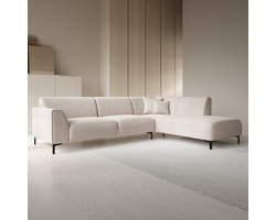 Meubella - Moana - Hoekbank 4-zits met chaise longue - Ribstof beige - Rechts