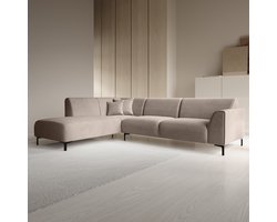 Meubella - Moana - Hoekbank 4-zits met chaise longue - Ribstof bruin - Links