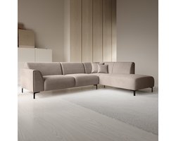 Meubella - Moana - Hoekbank 4-zits met chaise longue - Ribstof bruin - Rechts