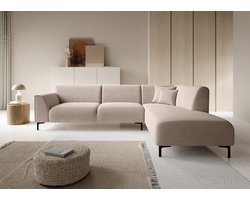 Meubella - Moana - Hoekbank 4-zits met chaise longue - Stof beige - Rechts