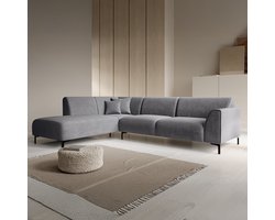 Meubella - Moana - Hoekbank 4-zits met chaise longue - Stof grijs - Links