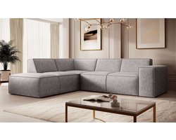 Meubella - Monet - Hoekbank 4-zits met chaise longue - Beige - Leer - Links