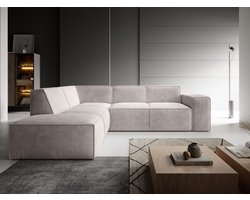 Meubella - Monet - Hoekbank 4-zits met chaise longue - Beige - Ribstof - Links