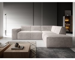 Meubella - Monet - Hoekbank 4-zits met chaise longue - Beige - Ribstof - Rechts