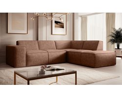 Meubella - Monet - Hoekbank 4-zits met chaise longue - Cognac - Leer - Rechts
