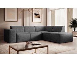 Meubella - Monet - Hoekbank 4-zits met chaise longue - Grijs - Leer - Rechts