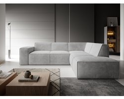 Meubella - Monet - Hoekbank 4-zits met chaise longue - Grijs - Ribstof - Rechts