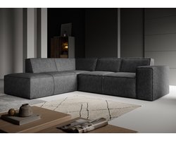 Meubella - Monet - Hoekbank 4-zits met chaise longue - Zwart - Leer - Links