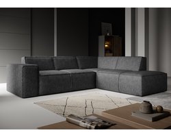 Meubella - Monet - Hoekbank 4-zits met chaise longue - Zwart - Leer - Rechts