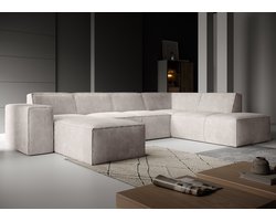Meubella - Monet XL - Hoekbank 5-zits met chaise longue - Beige - Ribstof - Links