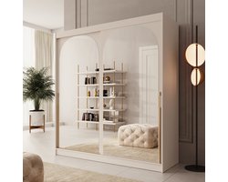 Meubella - Moniq - Kledingkast met schuifdeuren - Beige - 200x65x215 cm