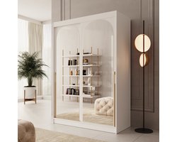 Meubella - Moniq - Kledingkast met schuifdeuren - Wit - 150x65x215 cm
