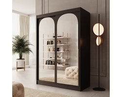 Meubella - Moniq - Kledingkast met schuifdeuren - Zwart - 150x65x215 cm