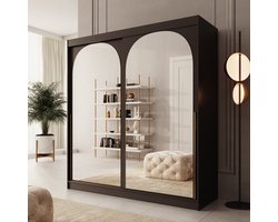 Meubella - Moniq - Kledingkast met schuifdeuren - Zwart - 200x65x215cm