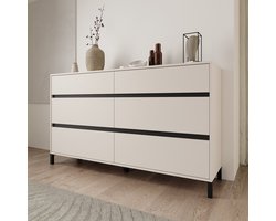 Meubella - Montellini - Ladekast met 6 lades - Beige - 157x40x90 cm