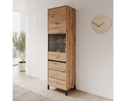 Meubella - Montellini - Vitrinekast - Eikenpatroon - 55x40x193 cm