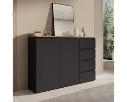 Meubella - Moss - Dressoir - Zwart/Eikenpatroon - 150x35x100 cm