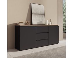Meubella - Moss - Dressoir - Zwart/Eikenpatroon - 150x35x68 cm