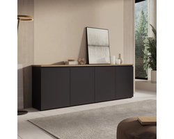 Meubella - Moss - Dressoir - Zwart/Eikenpatroon - 200x35x68 cm