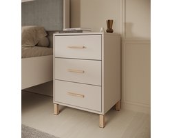 Meubella - Nachtkastje Bahia - Beige - 48 cm - 3 lades