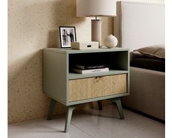 Meubella - Nachtkastje Essence - Groen - Licht eiken