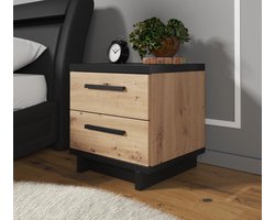 Meubella - Nachtkastje Incala - Eiken - Zwart - 45 cm