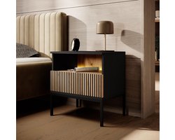 Meubella - Nachtkastje Legend - Mat zwart - Eiken