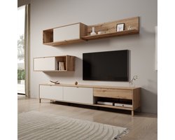 Meubella - Nayel - Wandmeubel - Eikenpatroon/Beige - 234x40x178 cm