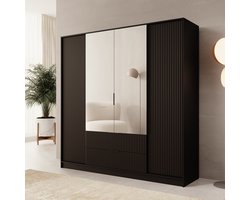Meubella - Negroni - Kledingkast 4 deurs - Zwart - 200x51x200 cm