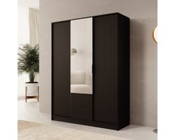 Meubella - Negroni - Kledingkast met 3 deuren - Zwart - 150x51x200 cm
