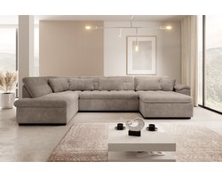 Meubella - Nicoreta - Hoekbank 5-zits met chaise longue - Bruin ribstof - Rechts