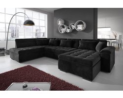 Meubella - Nicoreta - Hoekbank 5-zits met chaise longue - Zwart - Velvet - Rechts