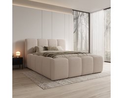 Meubella - Nihito - Tweepersoonsbed - Stof beige - 160x200 cm