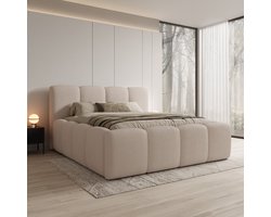 Meubella - Nihito - Tweepersoonsbed - Stof beige - 180x200 cm