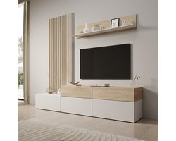 Meubella - Nobu - Wandmeubel - Wit/Eikenpatroon - 225x40x209 cm