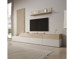 Meubella - Nobu - Wandmeubel - Wit/Eikenpatroon - 300x40x209 cm
