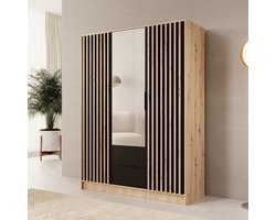 Meubella - Nocturna - Kledingkast 3 deurs - Eiken/Zwart - 150x51x200 cm
