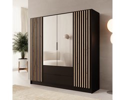 Meubella - Nocturna - Kledingkast 4 deurs - Zwart - 200x51x200 cm