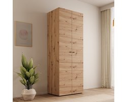 Meubella - Nouran - Kledingkast 2-deurs - Eikenpatroon - 79x52x208 cm