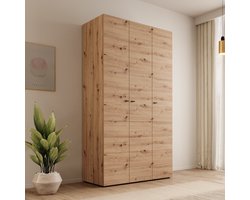 Meubella - Nouran - Kledingkast met 3 deuren - Eiken - 117x52x208 cm